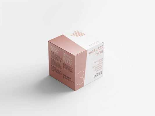 Συσκευασία της κρέμας Ageless You της Bee Factor με απαλό ροζ χρώμα – αντιρυτιδική και συσφικτική φροντίδα προσώπου, διαθέσιμη στο Eiria.