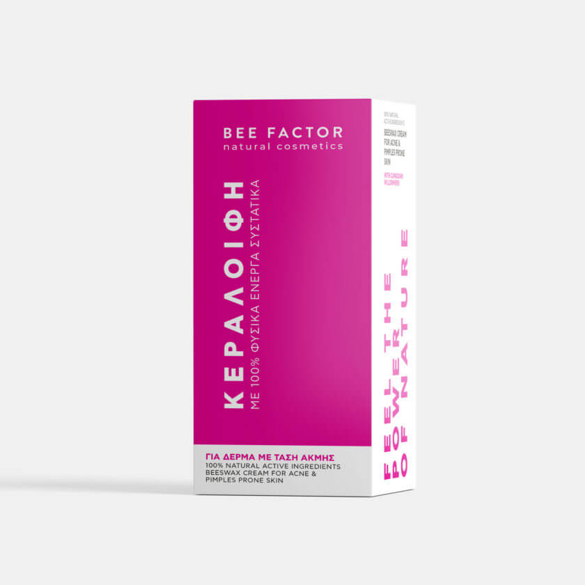 Συσκευασία Bee Factor κεραλοιφής για ακμή και σπυράκια, με 100% φυσικά ενεργά συστατικά, κατάλληλη για δέρμα με τάση ακμής — διαθέσιμο στο Eiria Cosmetics