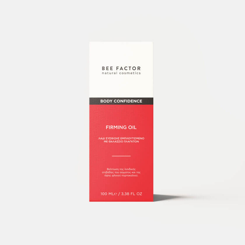 Συσκευασία του Bee Factor Body Confidence Firming Oil – φυσικό λάδι σύσφιξης με θαλάσσιο πλαγκτόν για τοπικό πάχος, σφριγηλότητα και λείανση κυτταρίτιδας, διαθέσιμο στο eiria.gr.