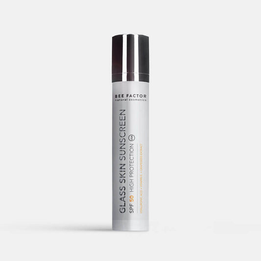 Αντηλιακή κρέμα προσώπου Glass Skin SPF 50 από Bee Factor – φυσική προστασία και αντιγήρανση, διαθέσιμη στο eiria.gr.