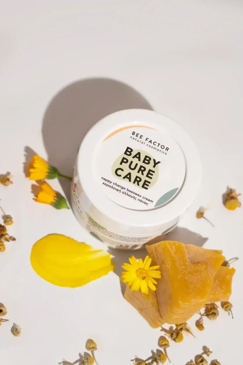Κεραλοιφή Baby Pure Care Bee Factor για αλλαγή πάνας για βρέφη 0-6 μηνών, φυσική σύνθεση με κερί μέλισσας για προστασία από σύγκαμα – 100% φυσικά συστατικά, διαθέσιμη στο Eiria Cosmetics