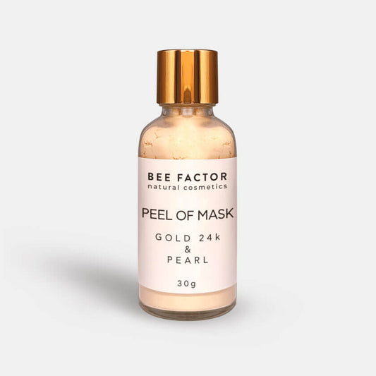 Μπουκάλι Peel Off Μάσκα με Χρυσό 24k και Μαργαράρι 30gr, για ήπιο καθαρισμό και αναζωογόνηση του δέρματος – προσφέρει απαλότητα, λάμψη και ενυδάτωση, διαθέσιμη στο Eiria Cosmetics.
