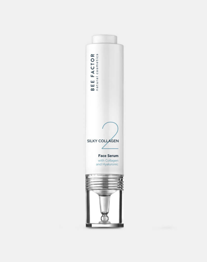 Ορός προσώπου Silky Collagen με κολλαγόνο και υαλουρονικό από Bee Factor – υψηλής αισθητικής συσκευασία, ιδανικός για ενυδάτωση και σύσφιξη, διαθέσιμος στο eiria.gr.